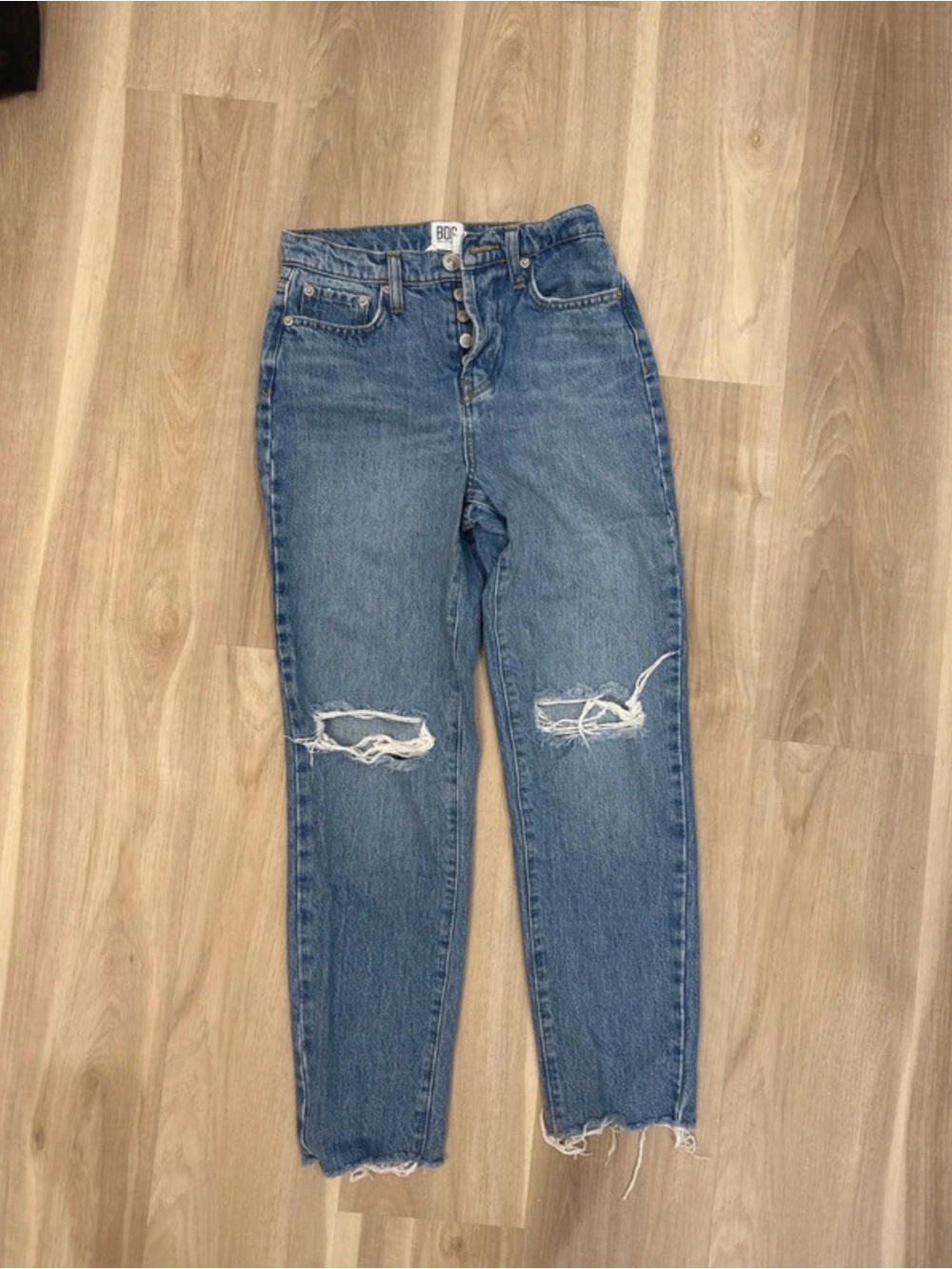 BDG Medium Blue Straight-Leg Distressed Jeans